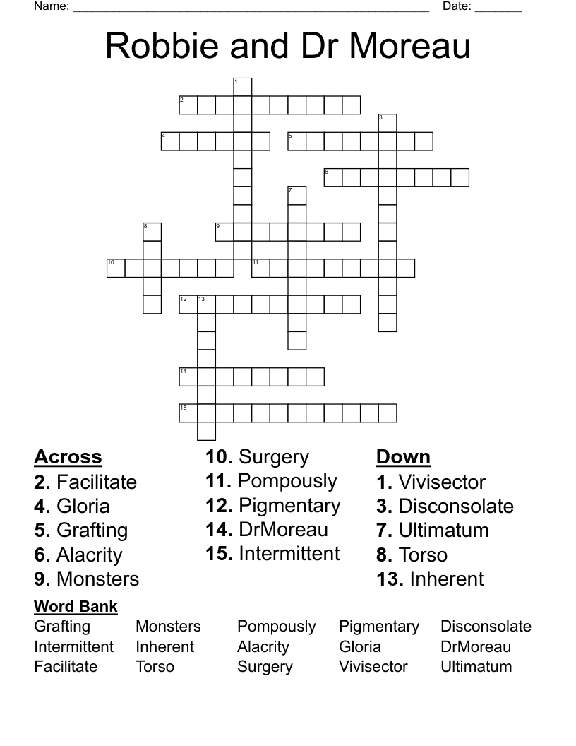 Robbie and Dr Moreau Crossword
