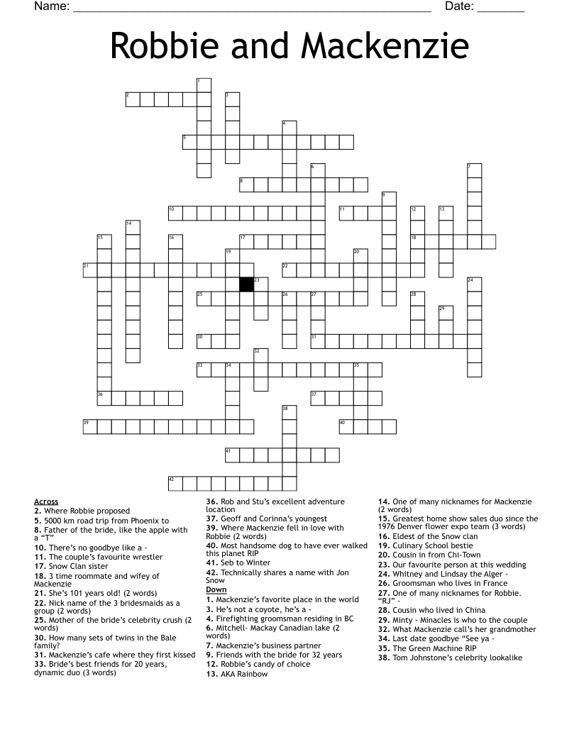 Robbie and Mackenzie Crossword