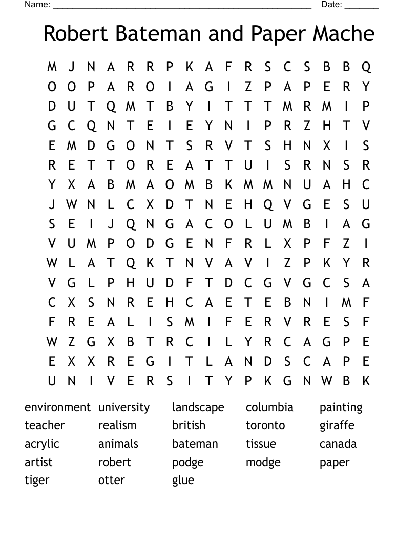 Robert Bateman and Paper Mache Word Search