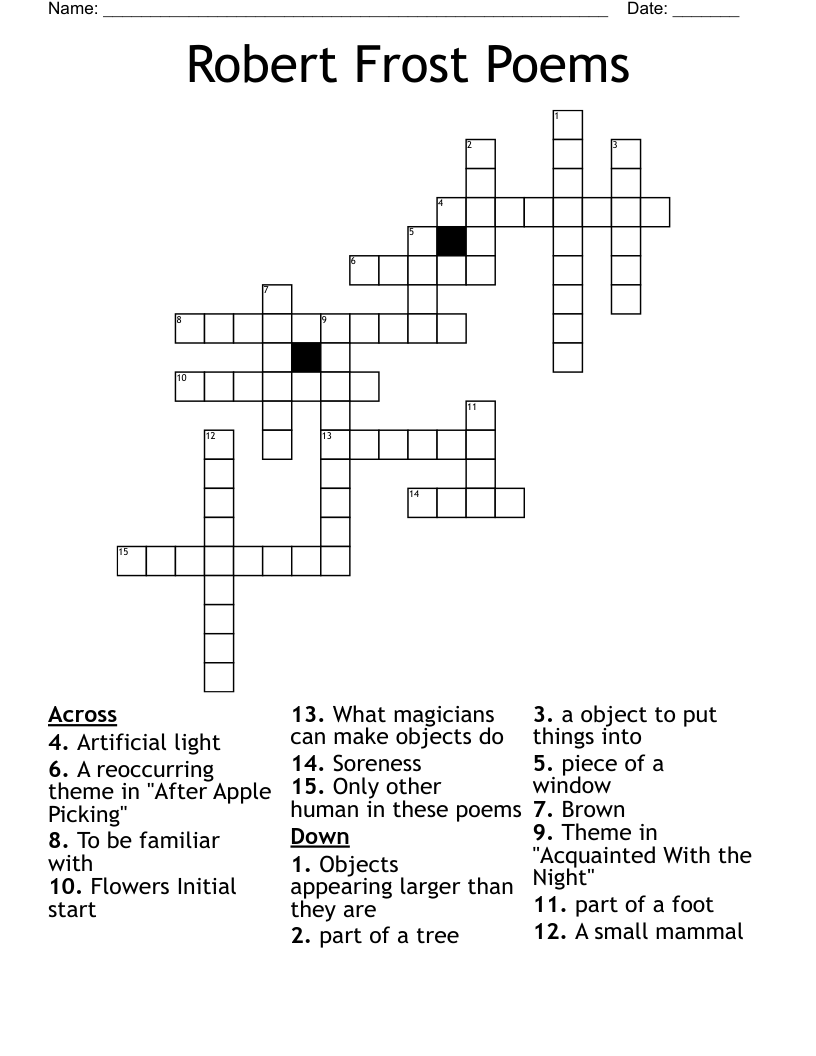 Robert Frost Poems Crossword