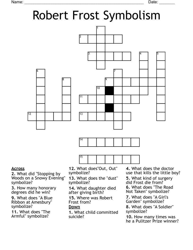 Robert Frost Symbolism Crossword
