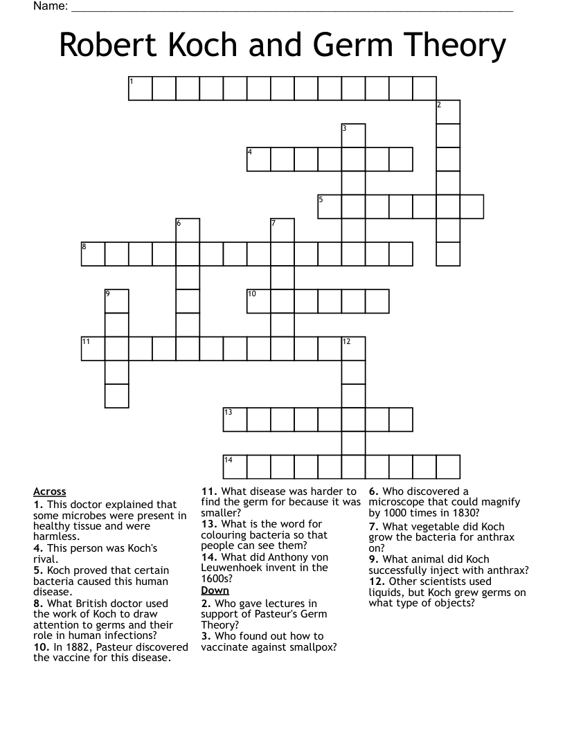 Robert Koch and Germ Theory Crossword