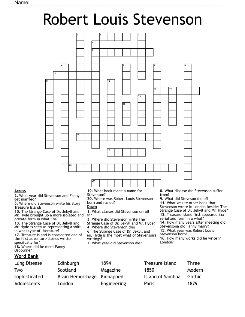 Robert Louis Stevenson  Crossword