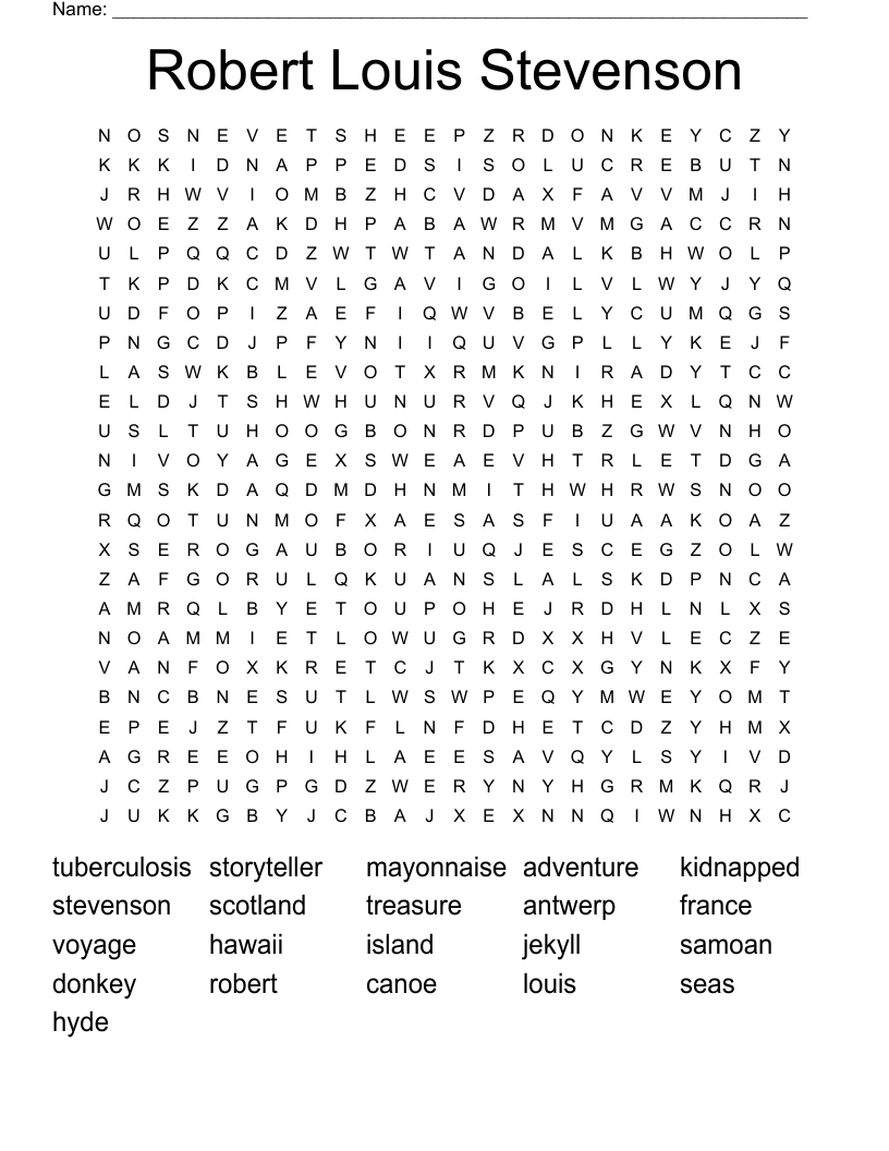 Robert Louis Stevenson  Word Search