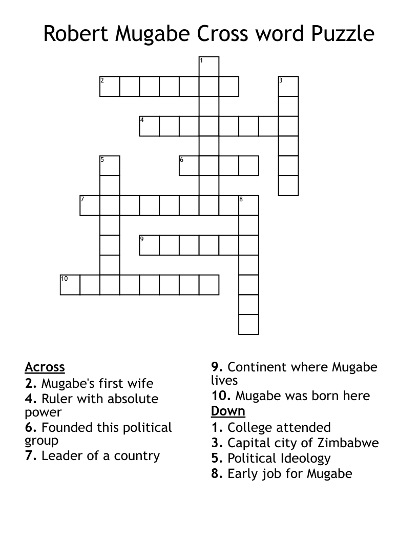 Robert Mugabe Cross word Puzzle