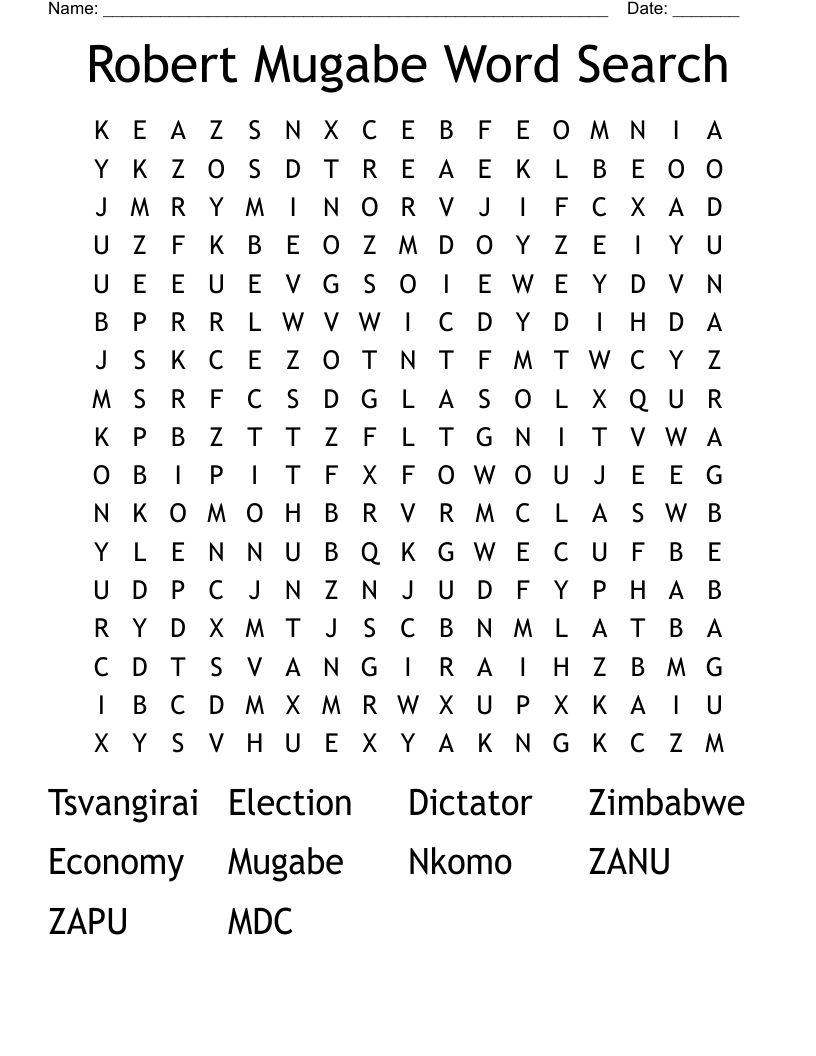 Robert Mugabe Word Search