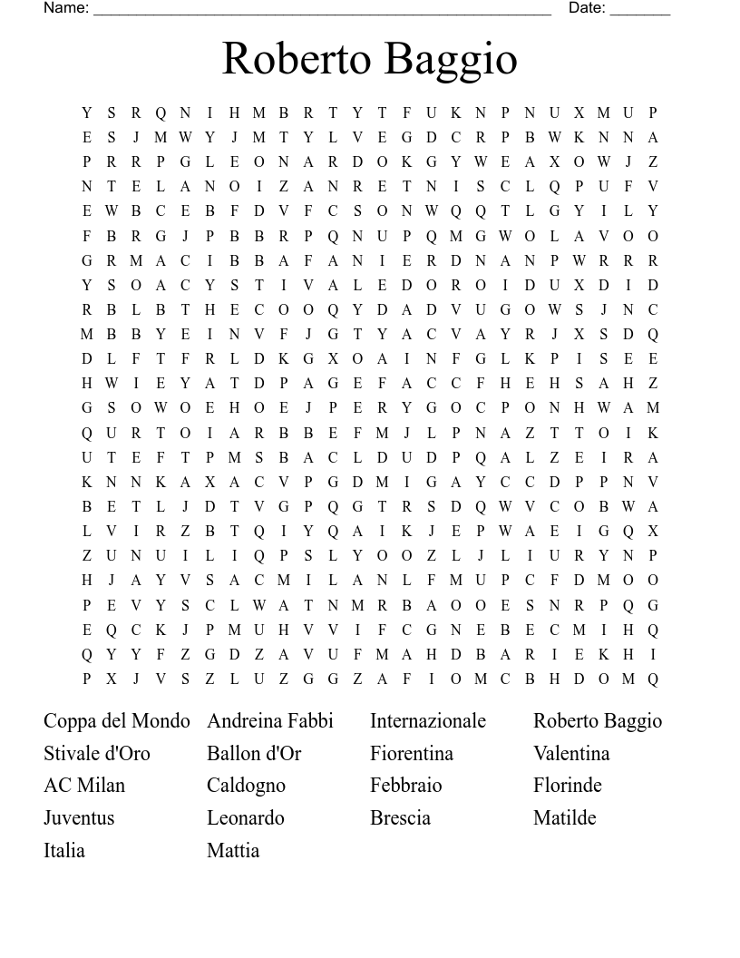 Roberto Baggio Word Search
