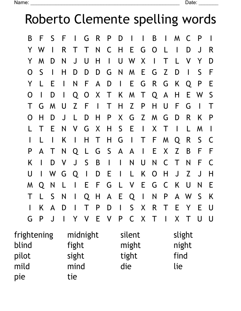 Roberto Clemente spelling words Word Search
