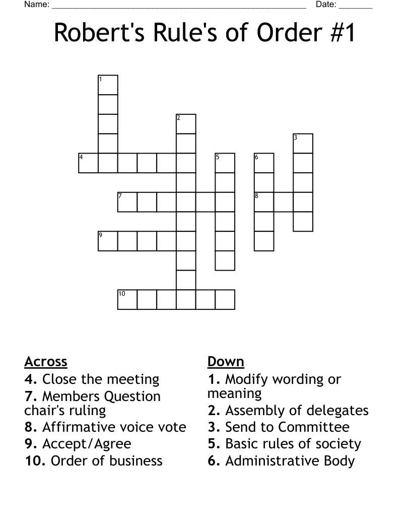 Robert's Rule's of Order #1 Crossword