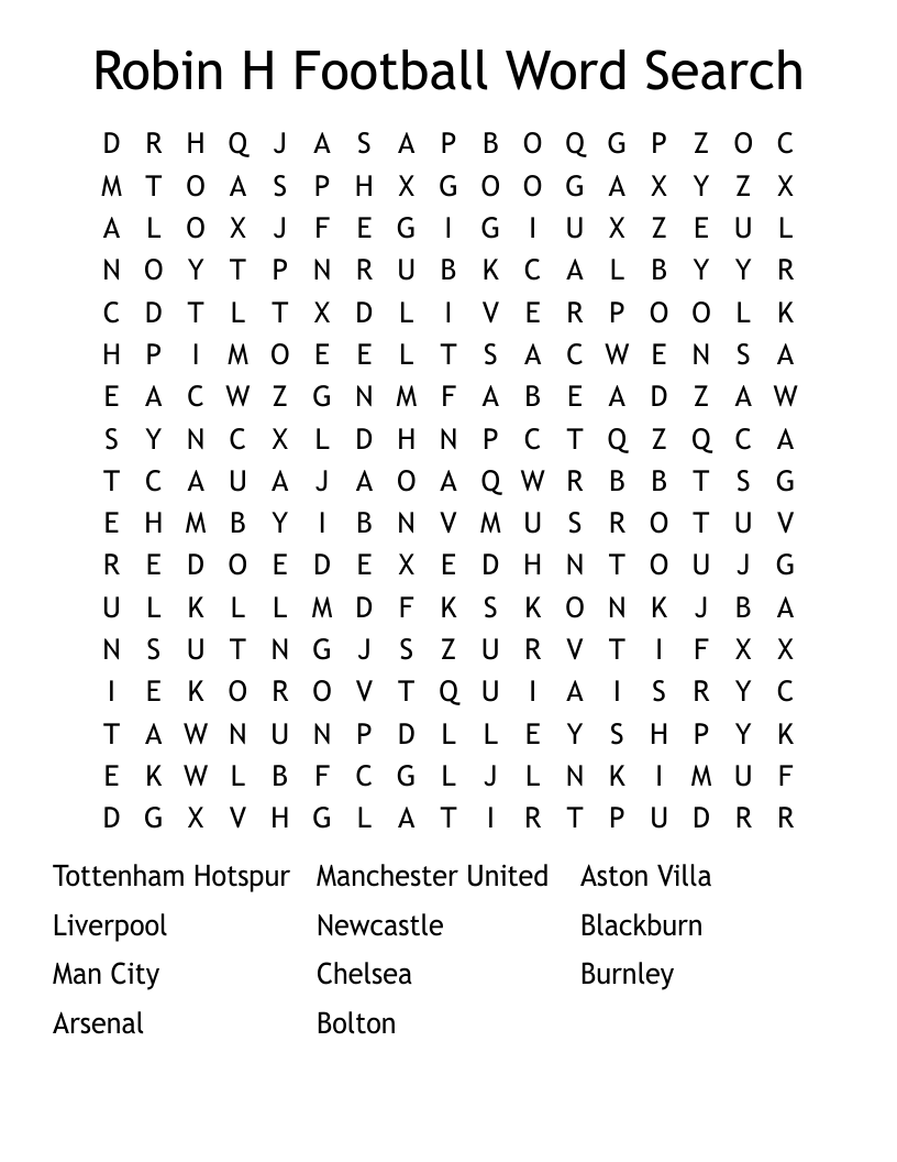Robin H Football Word Search