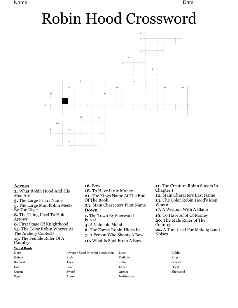 Robin Hood Crossword