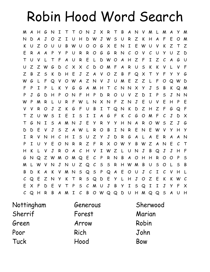 Robin Hood Word Search