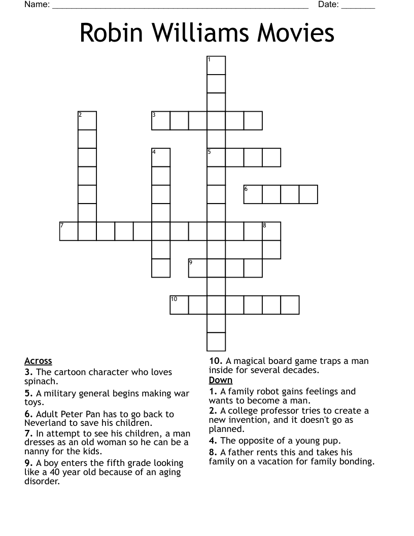 Robin Williams Movies Crossword