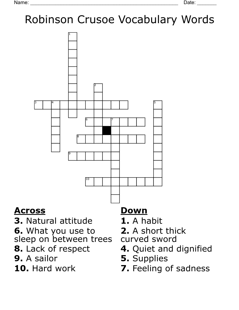 Robinson Crusoe Vocabulary Words Crossword