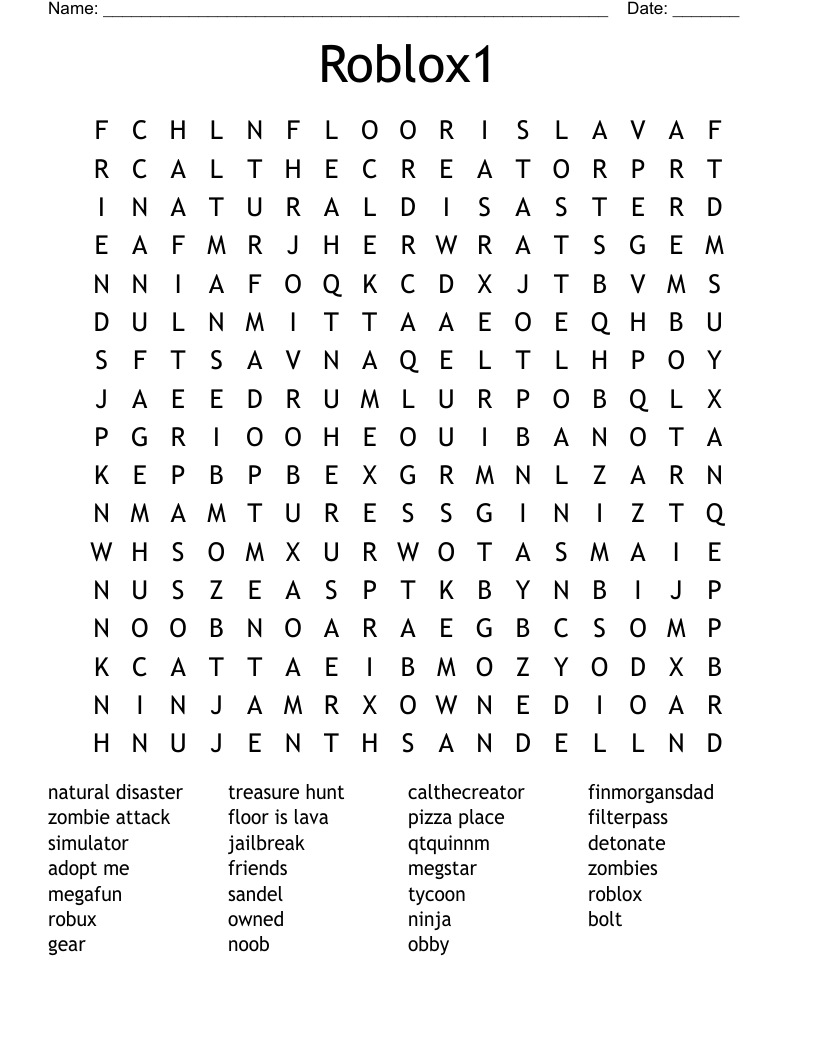 Roblox1 Word Search