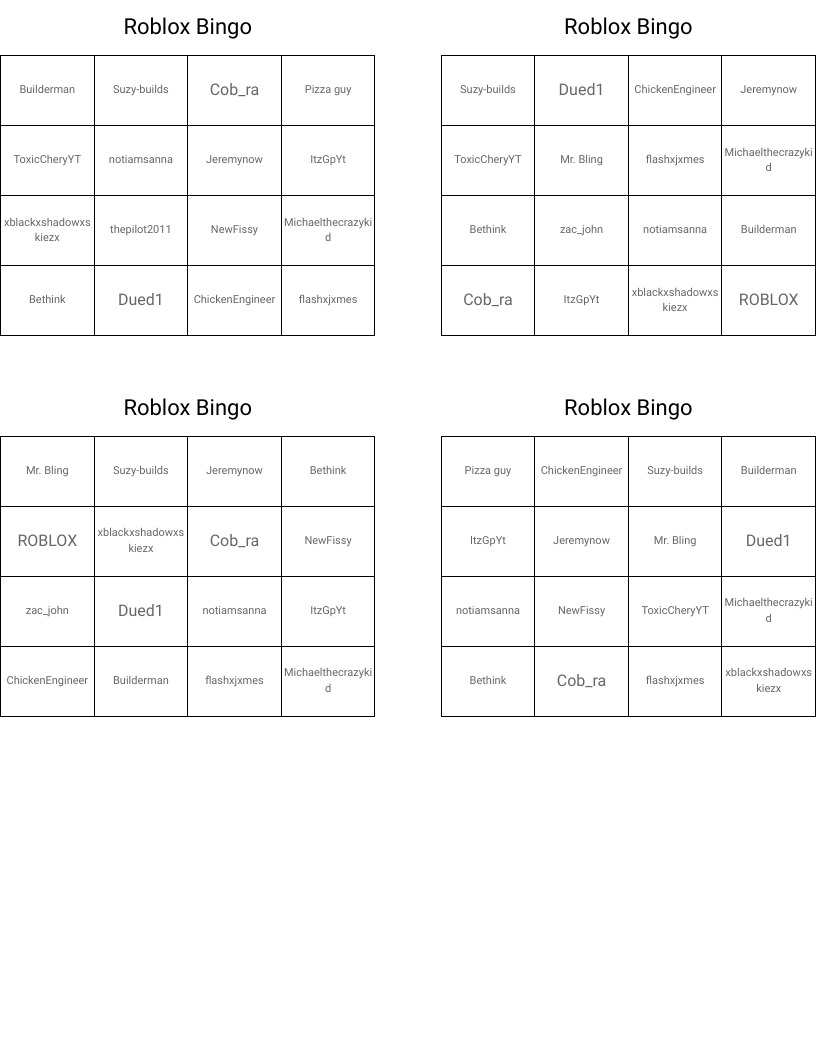 Roblox Bingo
