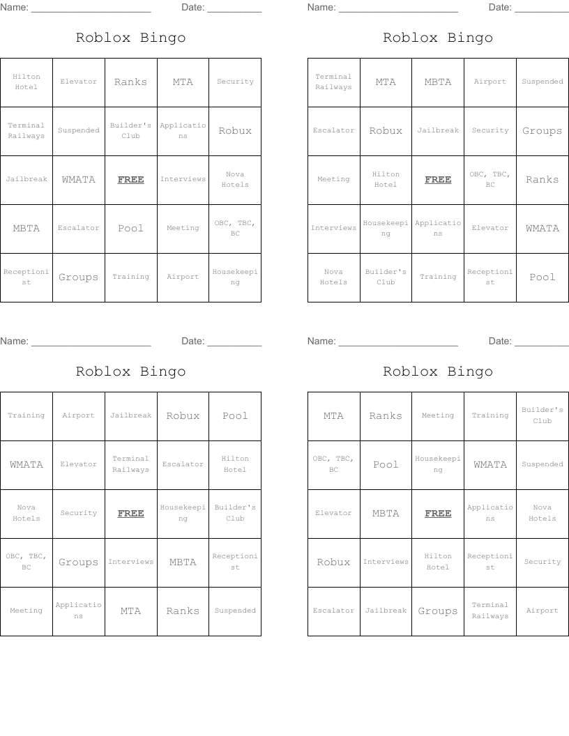 Roblox Bingo