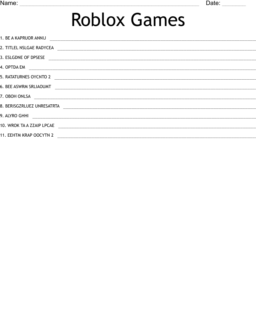 Roblox Games Word Scramble