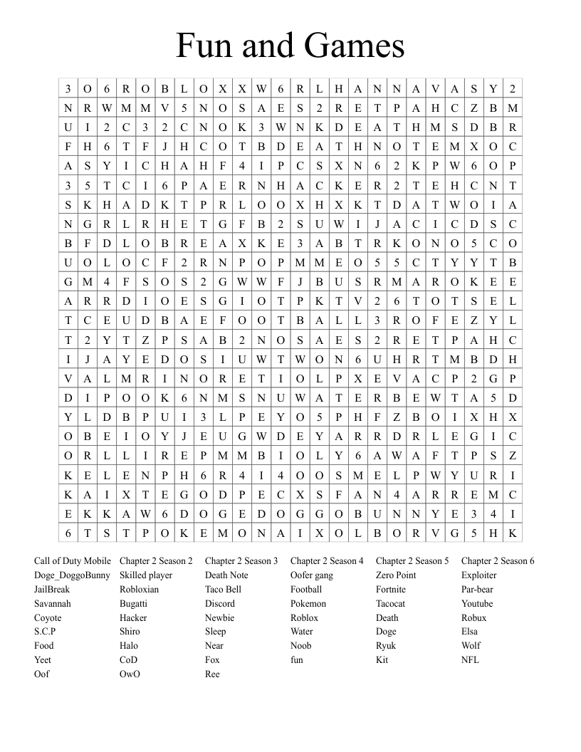 Fun and Games Word Search