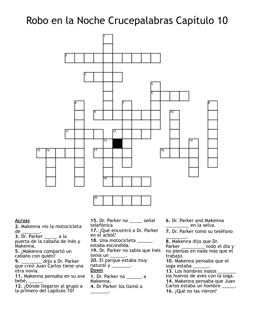 Robo en la Noche Crucepalabras Capítulo 10 Crossword