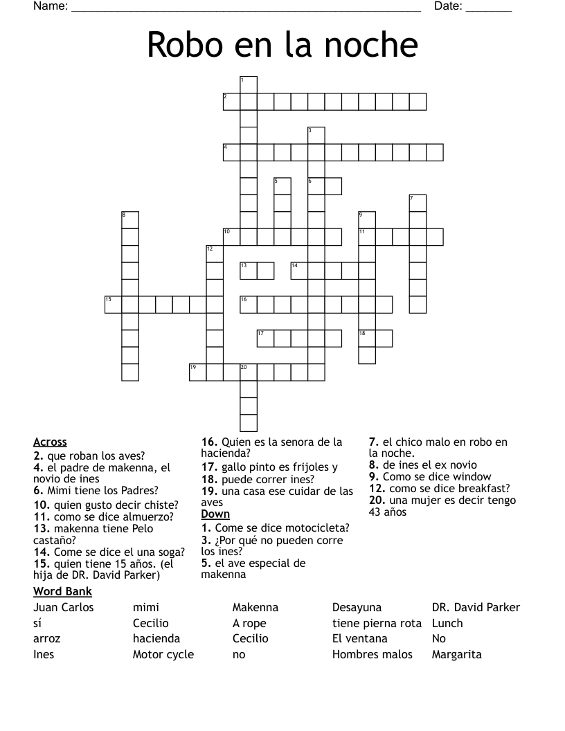 Robo en la noche Crossword