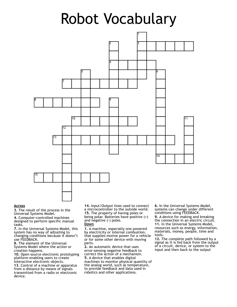 Robot Vocabulary Crossword