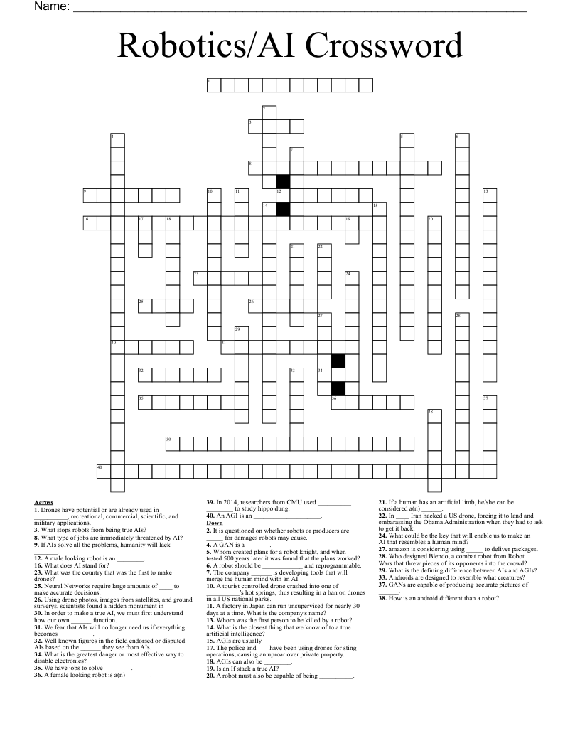 Robotics/AI Crossword