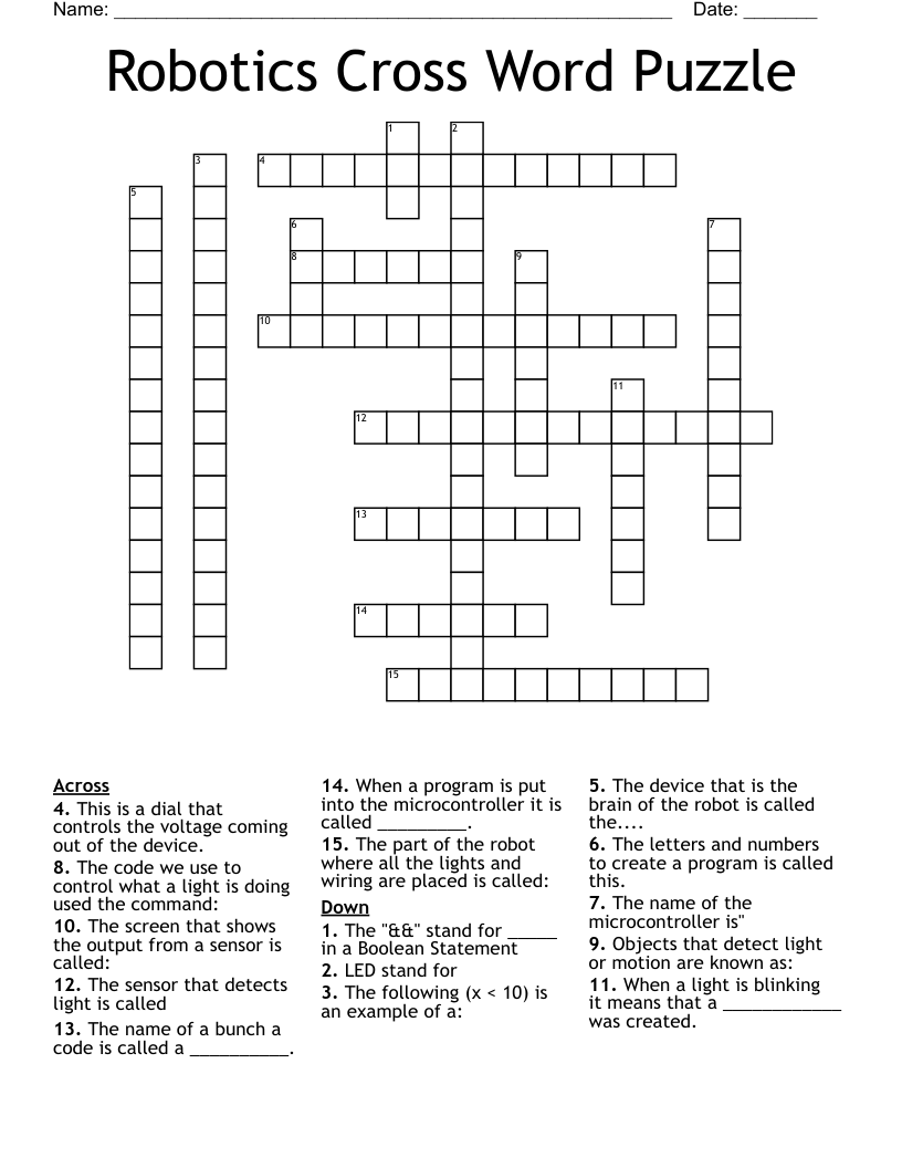 Robotics Cross Word Puzzle