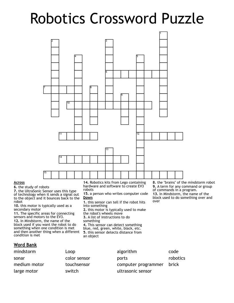 Robotics Crossword Puzzle