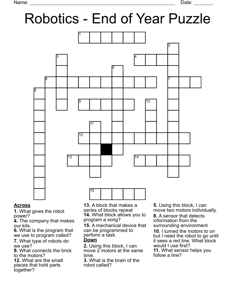 Robotics - End of Year Puzzle Crossword
