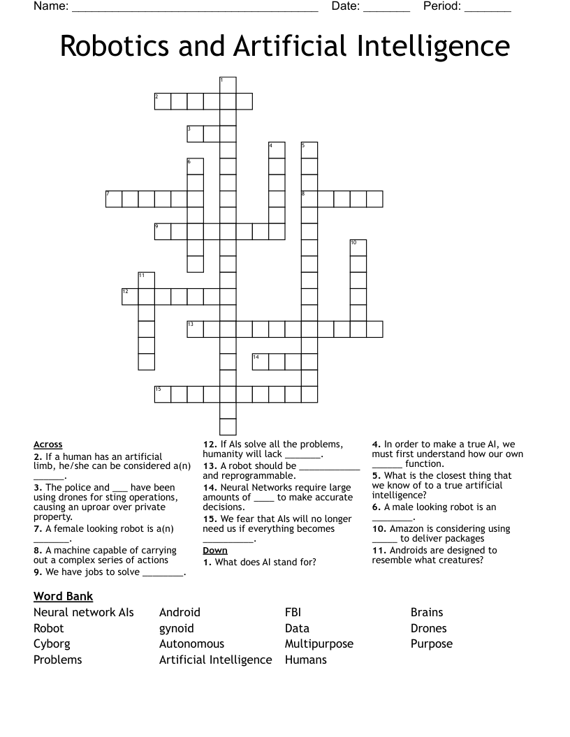 Robotics and Artificial Intelligence Crossword