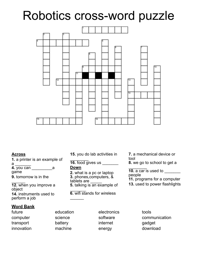 Robotics cross-word puzzle Crossword