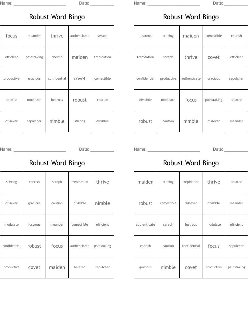 Robust Word Bingo