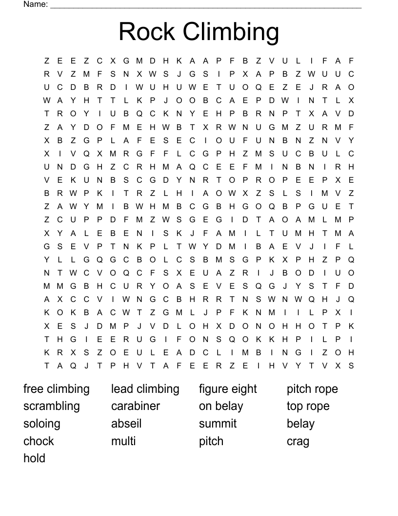 Rock Climbing Word Search