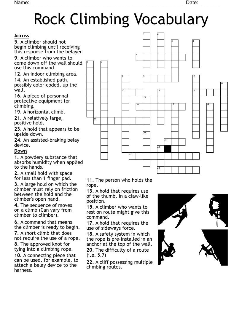 Rock Climbing Vocabulary Crossword