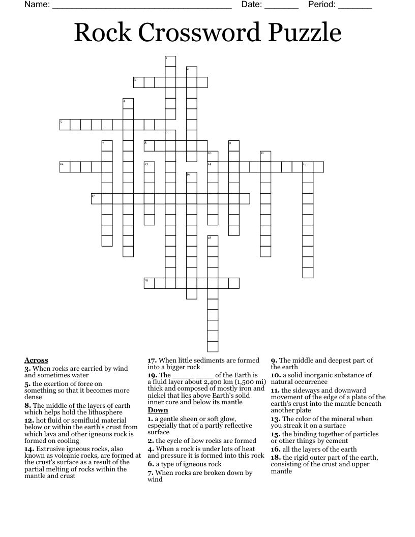Rock Crossword Puzzle