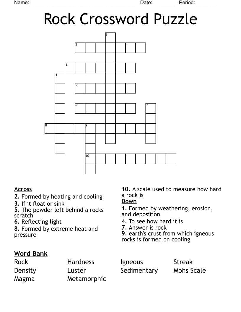 Rock Crossword Puzzle