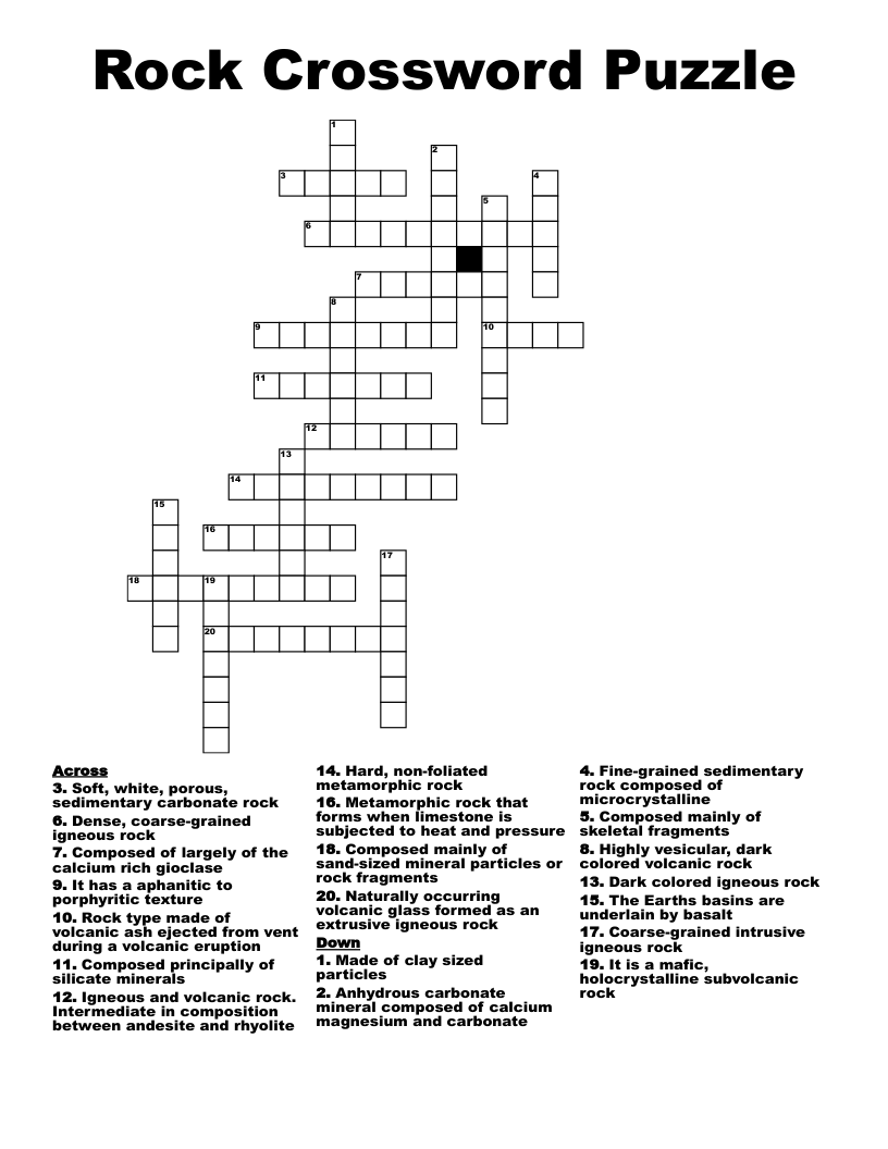 Rock Crossword Puzzle