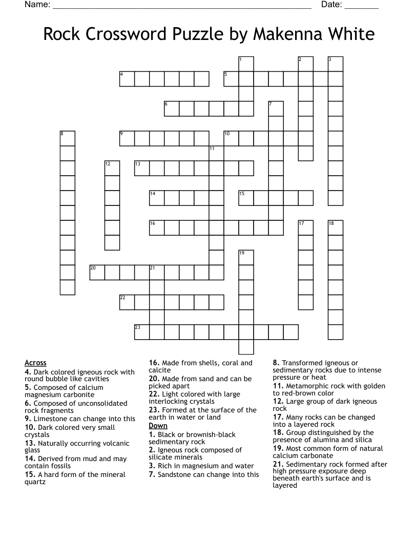 Rock Crossword Puzzle by Makenna White