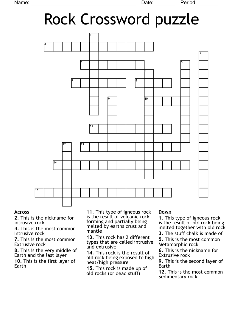 Rock Crossword puzzle