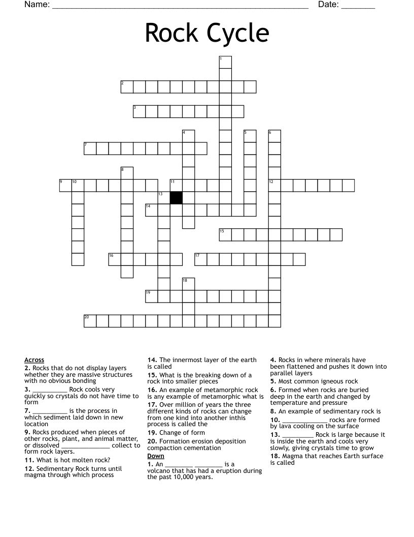 Rock Cycle Crossword