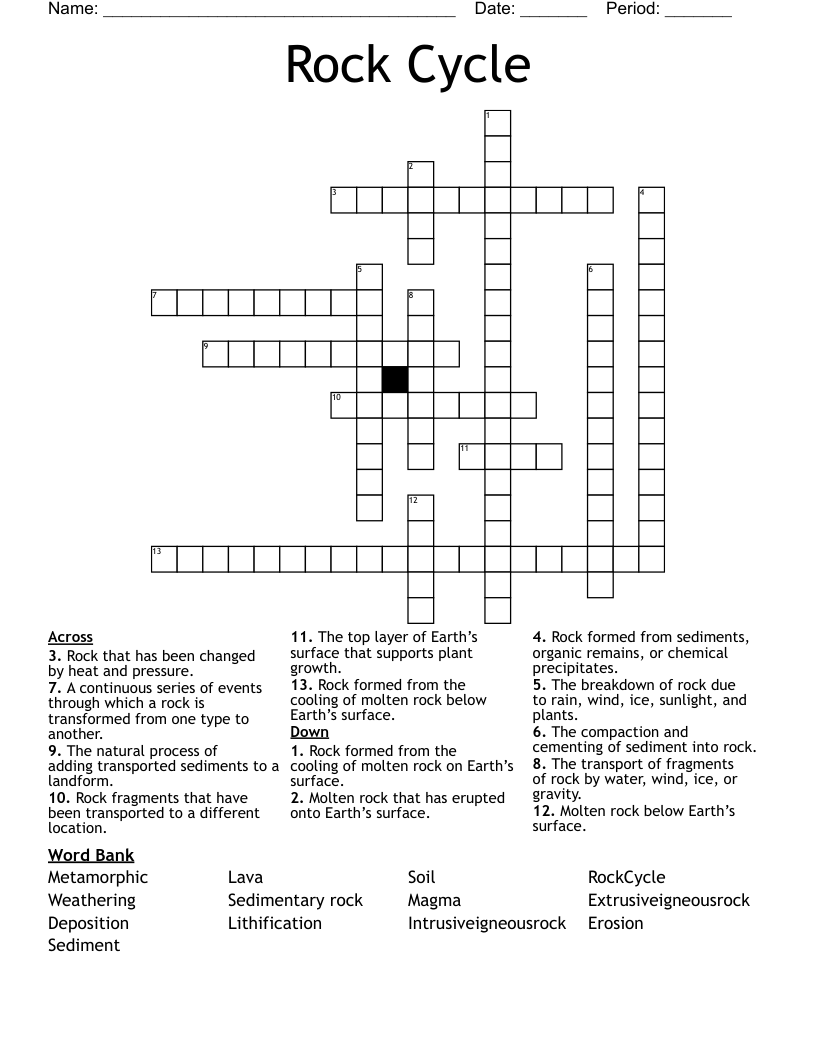 Rock Cycle Crossword