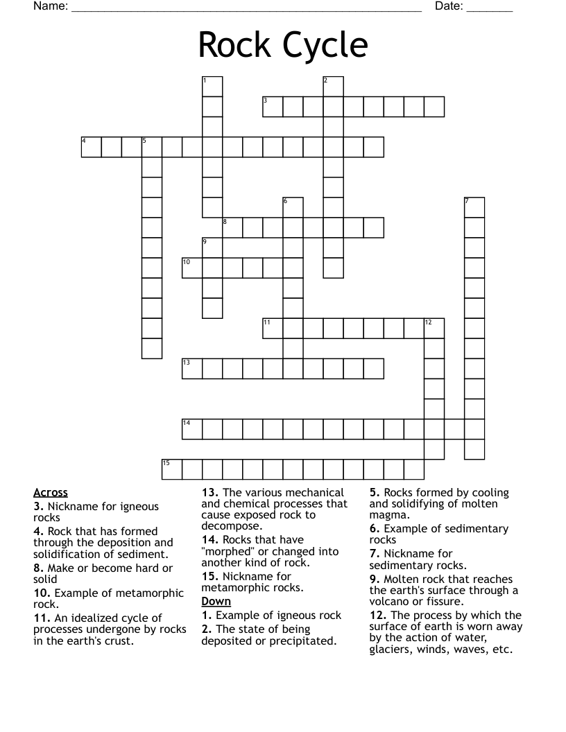 Rock Cycle Crossword