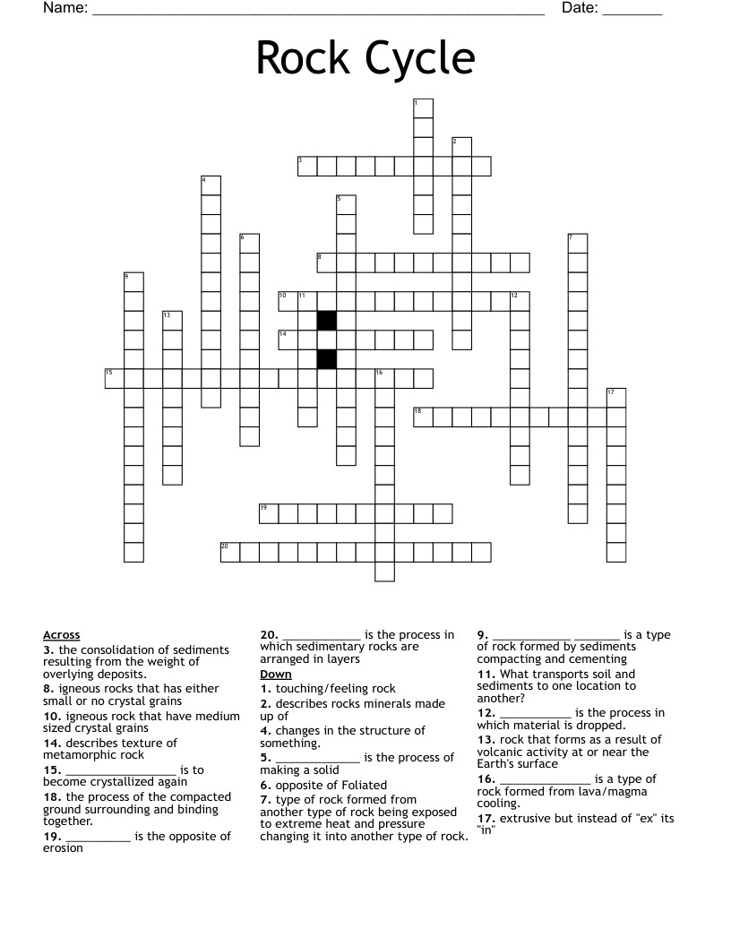 Rock Cycle Crossword