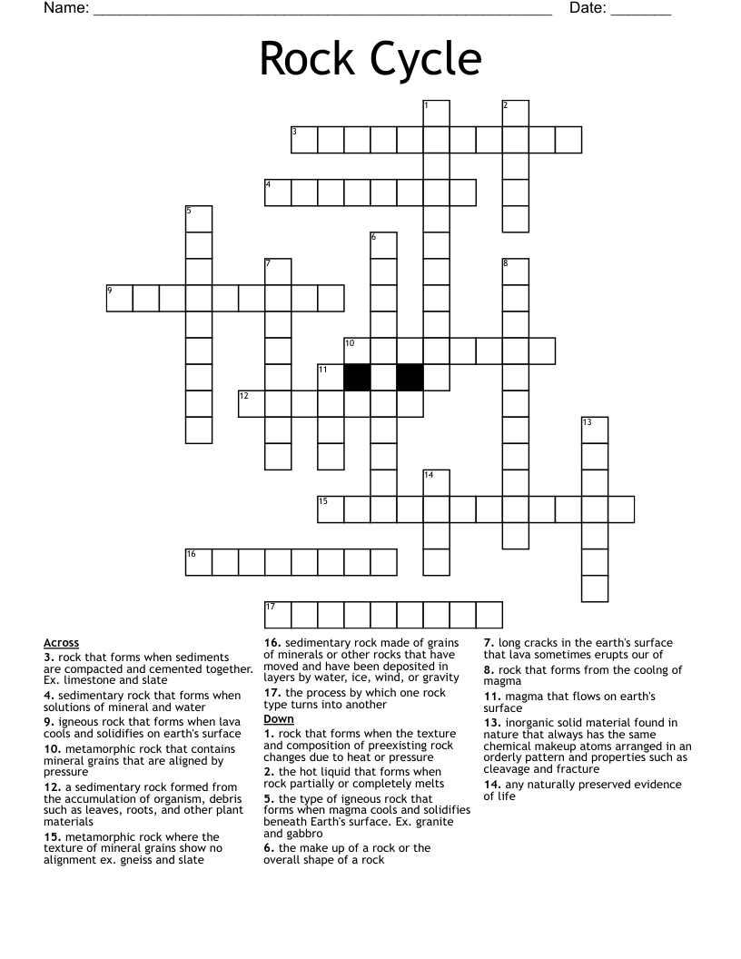 Rock Cycle Crossword