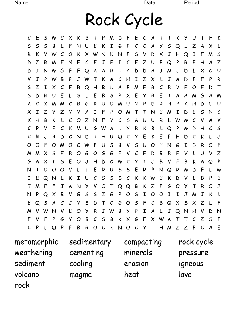 Rock Cycle Word Search