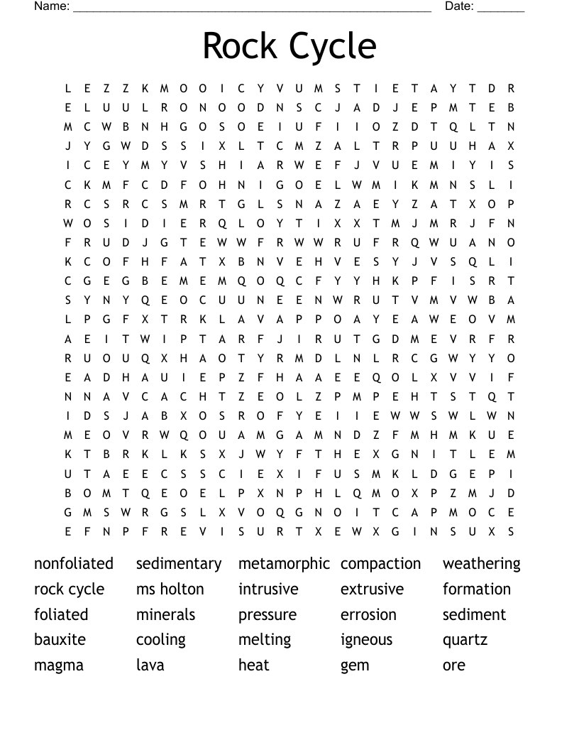 Rock Cycle Word Search