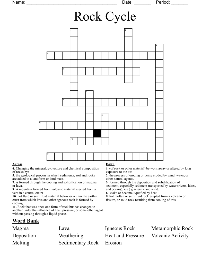 Rock Cycle Crossword