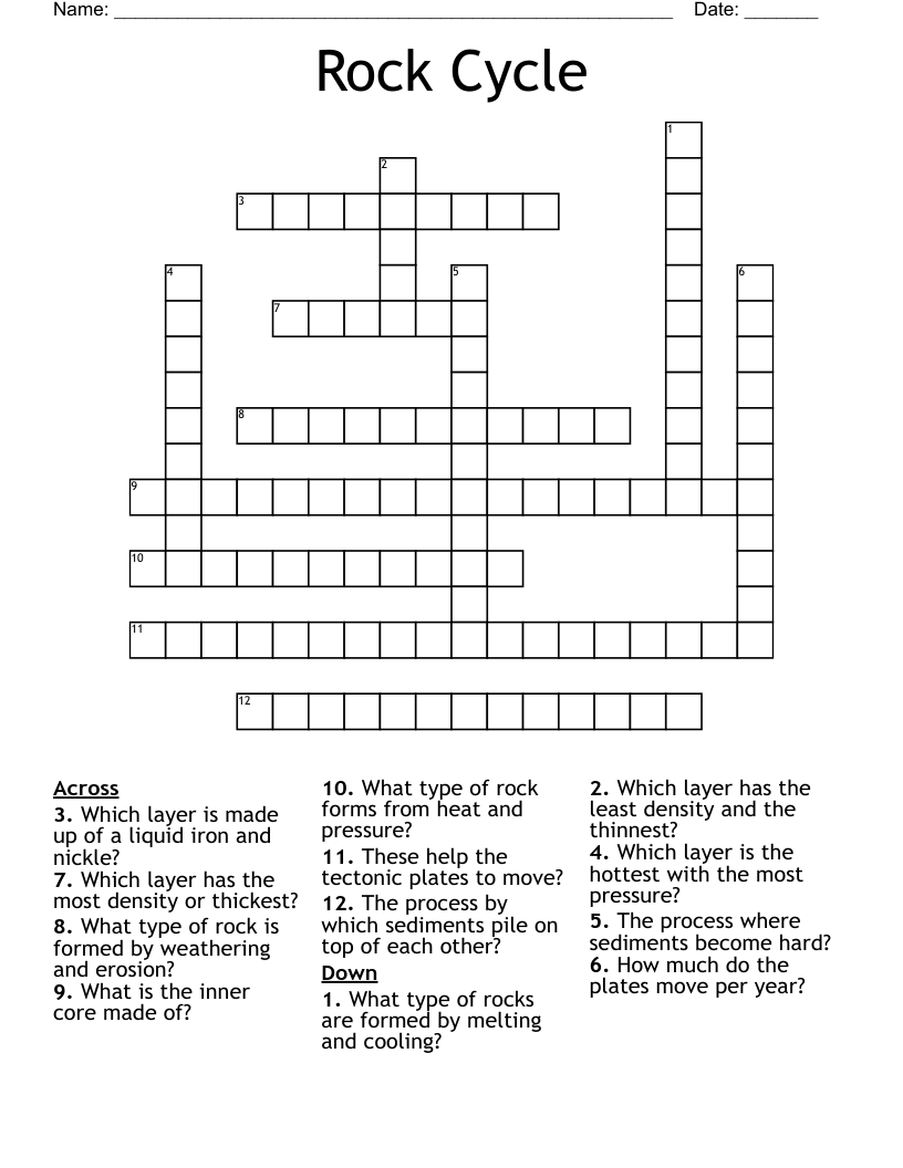Rock Cycle Crossword