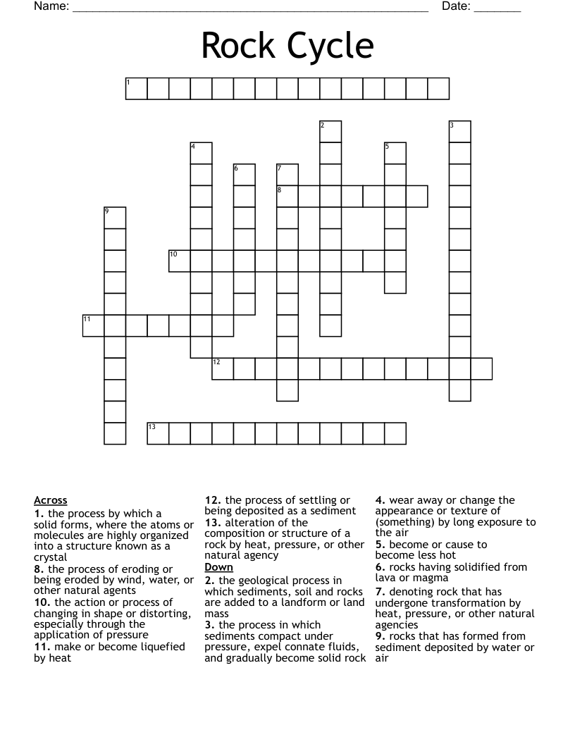 Rock Cycle Crossword